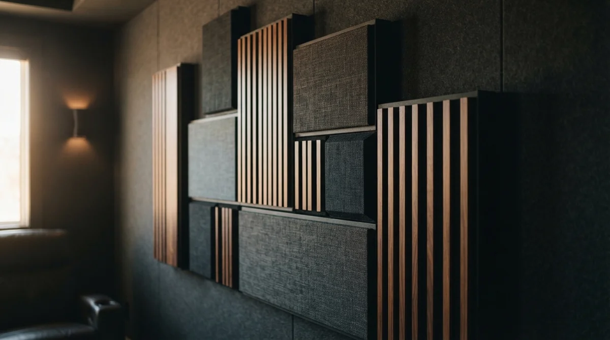 A detailed, close-up view of several elegant acoustic panels in varying sizes